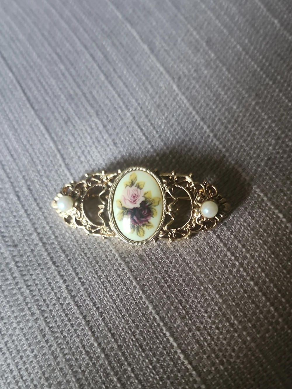 Vintage 1928 Gold Floral Bar Brooch, Preloved In Excellent Condition